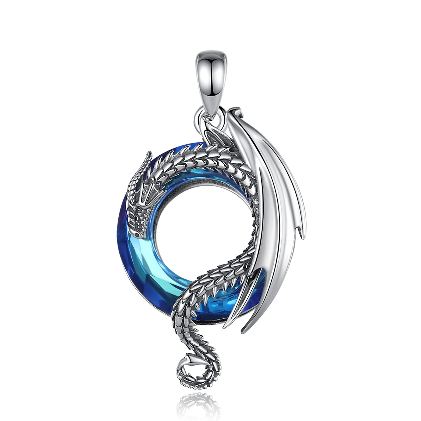 Dragon Amulet Necklace with Austrian Crystal, S925 Sterling Silver