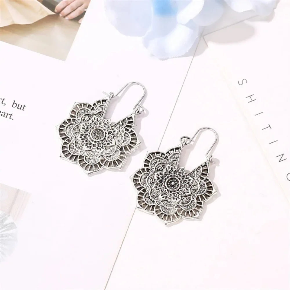 FSUNION 2025 New Femme Oorbellen Antique Gypsy Indian Tribal Ethnic Hoop Dangle Mandala Earrings Boho Boucle Doreille