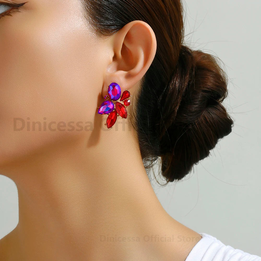 Korean Fashion Original Shiny Glass Decor Stud Earrings For Women Trend Boho Luxury Charm Fairy Wedding Party Unusual Jewelry