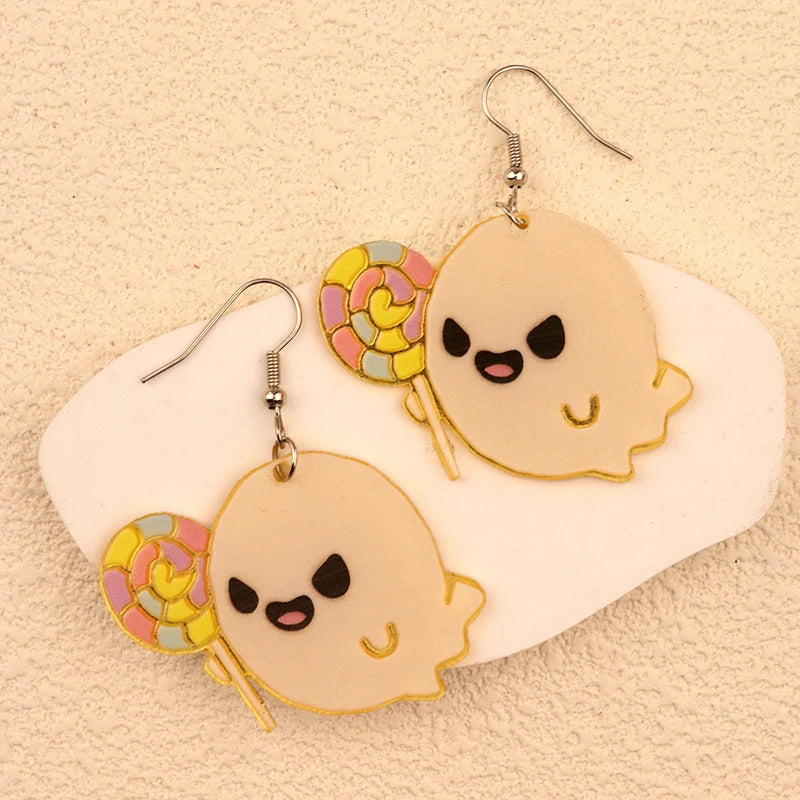 Halloween Dangle Earring With Cartoon Ghost Skeleton Coffin Clown Design Adorable Halloween Women Gift - Charlie Dolly