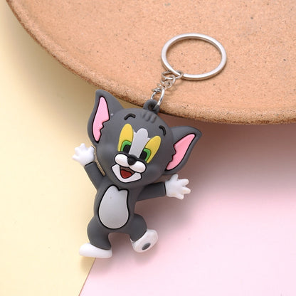 Cute Cat Mouse Keychain Cartoon Key Accessories Animal Resin Doll Bag Pendant Trendy Men Women Jewelry Gifts Wholesale
