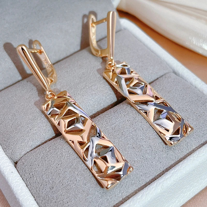 Kinel New Fashion Square Wide Drop Earrings for Women 585 Rose Gold Silver Color Mix Boho Long Earrings Ethnic Retro Jewelry