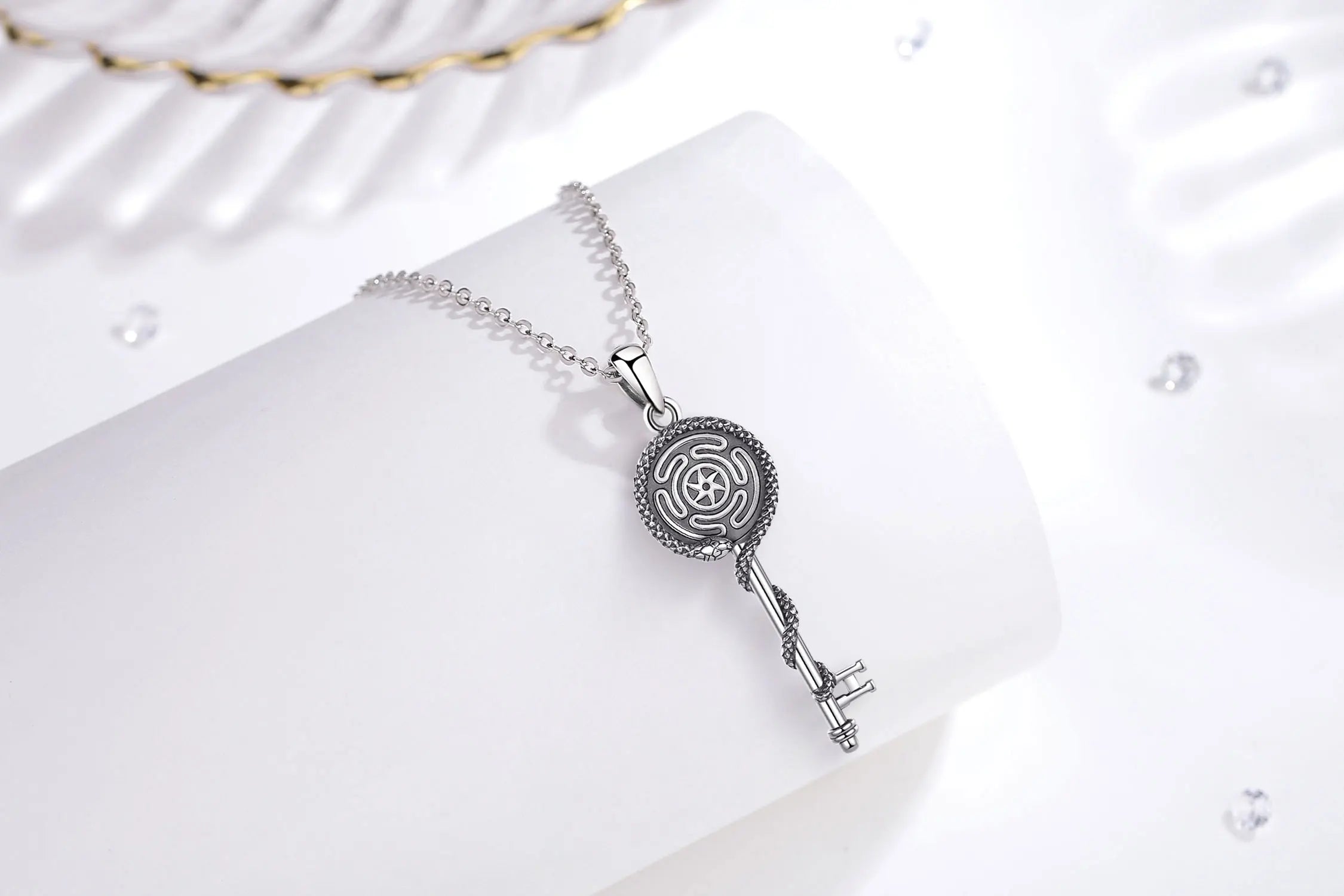 Eudora 925 Sterling Silver Hecate Wheel Necklace Triple Goddess Pendant Snake Key Amulet Witch Pagan Jewelry Gift for Women Men