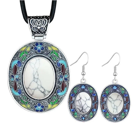Vintage Oval Lapis Lazuli Jewelry Sets Natural Tiger Eey Unakite Quartz Necklace Earrings Bohemia Fashion Jewelry TS456 - Charlie Dolly
