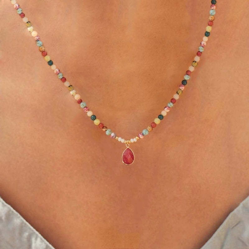 Hand-Made Exquisite Natural Stone Beaded Necklace Charm Eye Pattern Accessory Pendant Women Retro Fashion Neck Jewelry Колье - Charlie Dolly