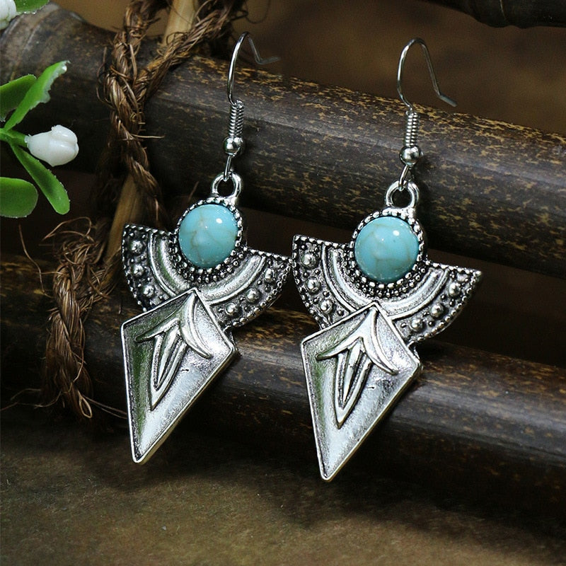 53 Styles Bohemian Vintage Tibetan Silver Geometric Drop Earrings For Women Ethnic Blue Stone Tassel Dangle Earrings Jewelry - Charlie Dolly