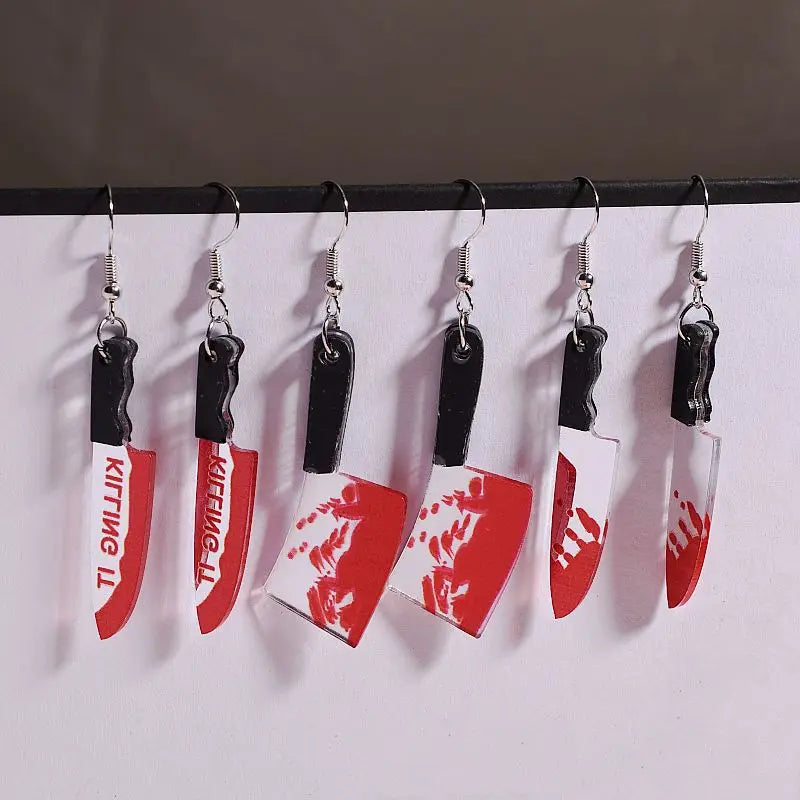 Blood Knife Dangle Earrings for Women Men Gothic Acrylic Earring Trendy Funny Halloween Party Jewelry Terror Ear Accessories New - Charlie Dolly