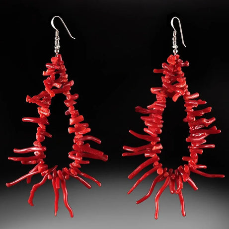 Handmade Coral Red Drop Earrings with Freshwater Pearl Lapis Lazuli Stone Women Jewelry - Charlie Dolly