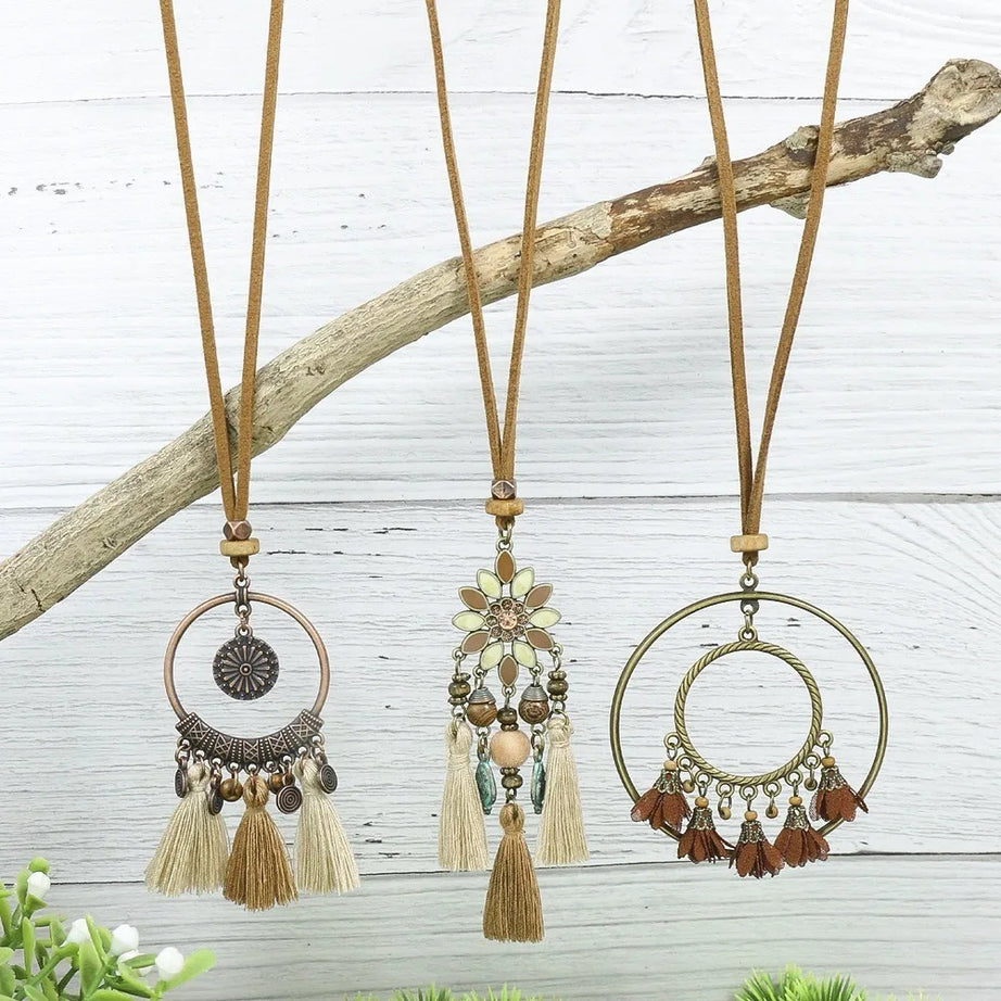 Long Flower Pendant Tassel Sweater Chain Necklace Jewelry