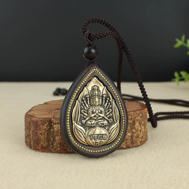 Handmade Ethnic Ebony Exaggerated Bodhisattva Pendant Necklace Women Buddha Lucky Eight guardians Amulet Necklaces For Men - Charlie Dolly