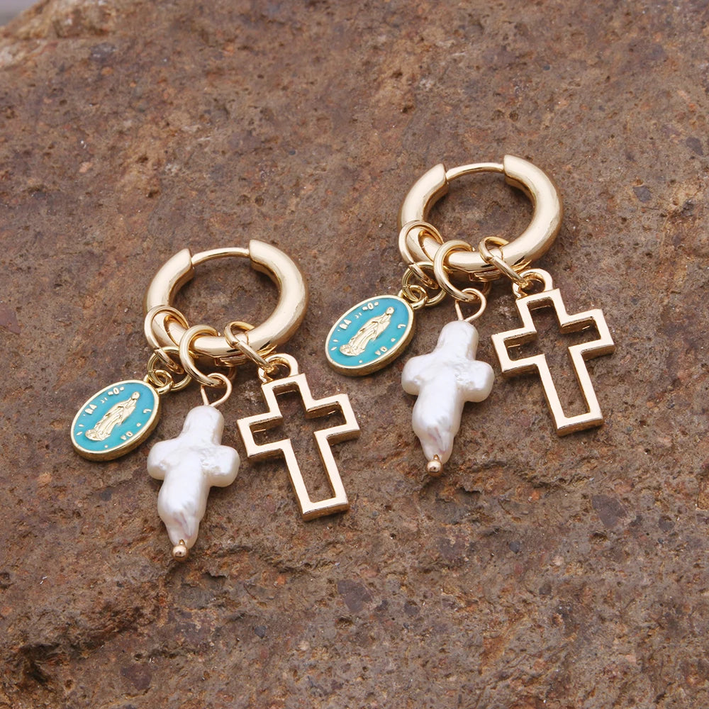 Pendant Earrings For Woman Boho Natural Stone Clover Malachite Powder Crystal Bohemia Charm Ear Luxury Quality Jewelry Girls