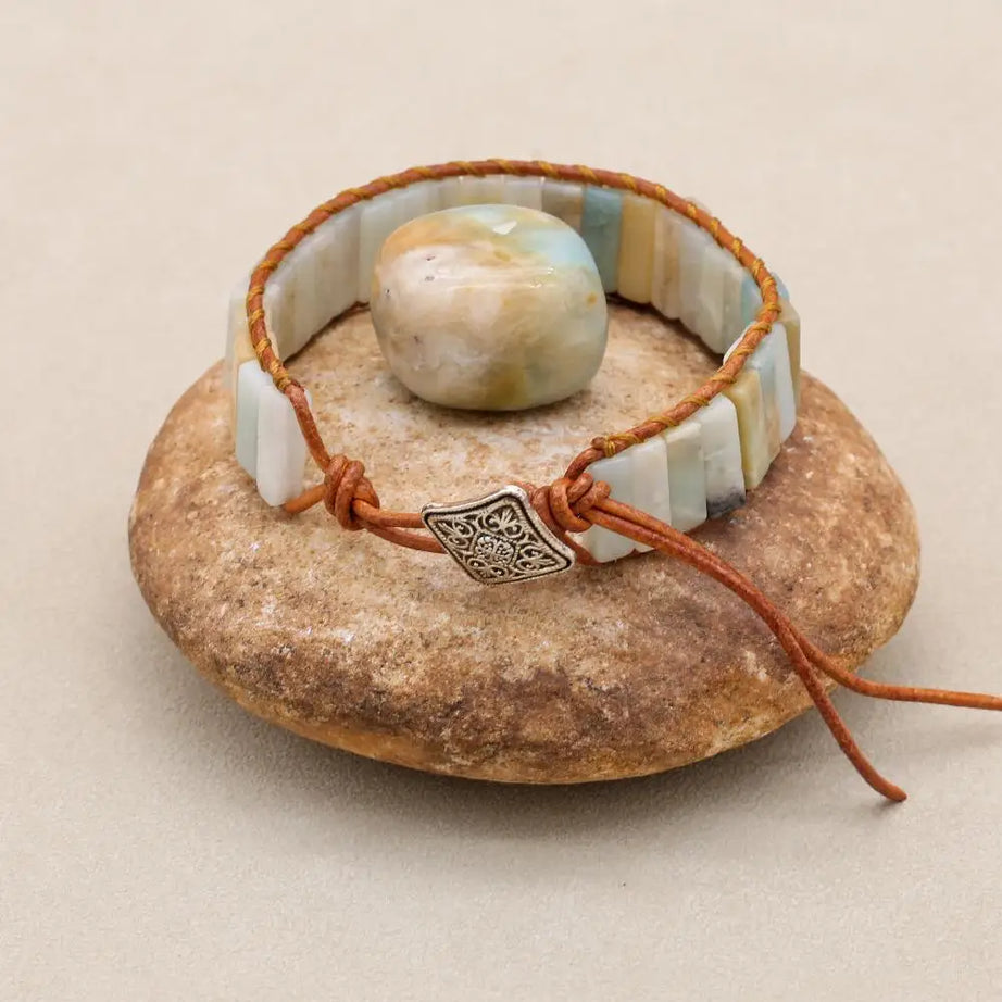 Amazonite Natural Stone Leather Wrap Bracelet