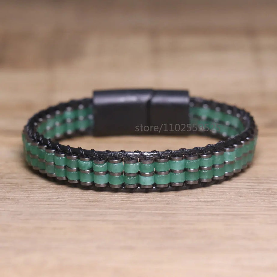 Natural stones Boho Handmade Braided Green Aventurine Beaded Magnetic fastener Bracelet for Men and Women Healing Jewelry - Charlie Dolly