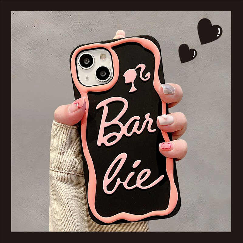Barbie Letter Mobile Phone Case for Iphone14Promax Fashion Women 3D Pink Silicone Soft Shell 13Pro Protective Holder Accessory - Charlie Dolly