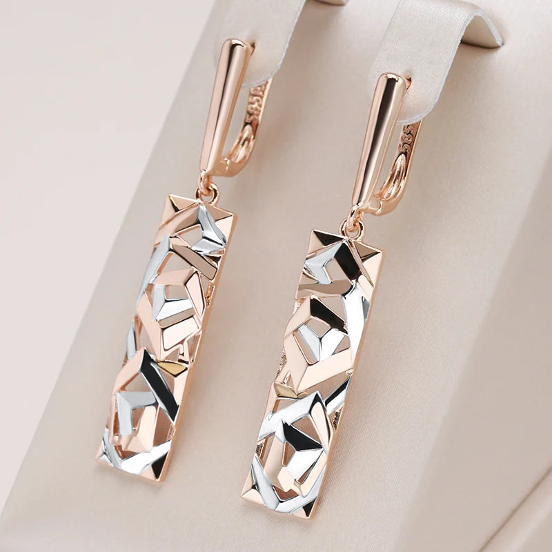 Kinel New Fashion Square Wide Drop Earrings for Women 585 Rose Gold Silver Color Mix Boho Long Earrings Ethnic Retro Jewelry