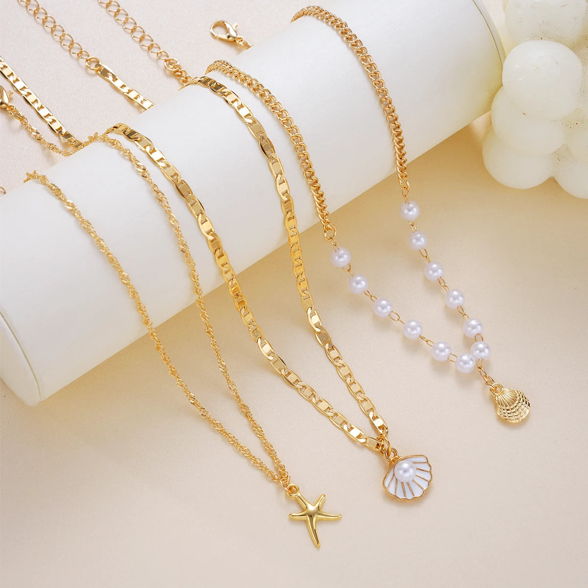 3 قطعة بوهو متعدد الطبقات شل قلادة على شكل نجم البحر قلادة للنساء مطرز تقليد اللؤلؤ المختنق بنات شاطئ حفلة مجوهرات هدية جديد