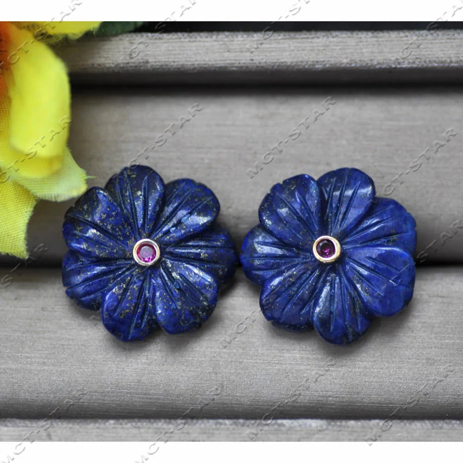 Z14219 Natural 25mm Blue Lapis lazuli Green Yellow Jade Jasper Pink Crystal Flower CZ Stud Earring - Charlie Dolly