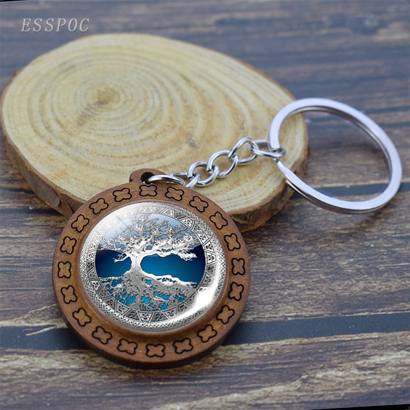 Retro Wooden Keyrings Celtic Tree of Life Photo Glass Cabochon Keychain Holder Key Rings Charm Jewelry gifts Keychain for Women - Charlie Dolly