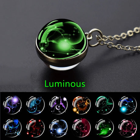 Zodiac Constellation Glow-in-the-Dark Pendant Necklace, Luminous Astrology Talisman