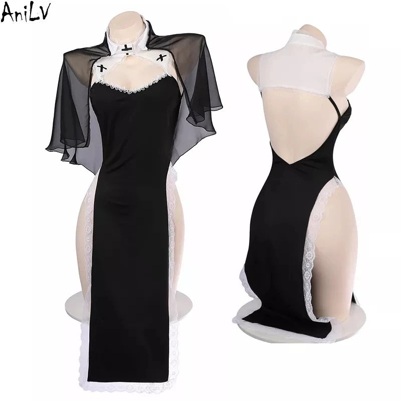 AniLV New Nun Series Uniform Halloween Cosplay Women Medieval Convent Sister Dress Outfit Set Costumes - Charlie Dolly