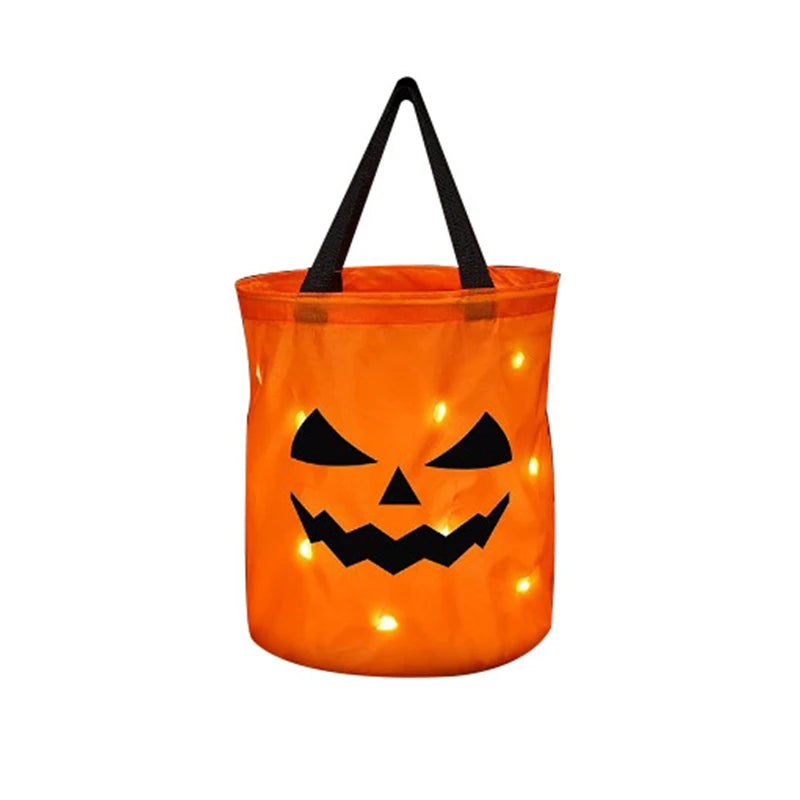LED Light Halloween Trick or Treat Bucket Pumpkin Candy Bags Collapsible Halloween Basket for Thanksgiving Party Gift Basket - Charlie Dolly