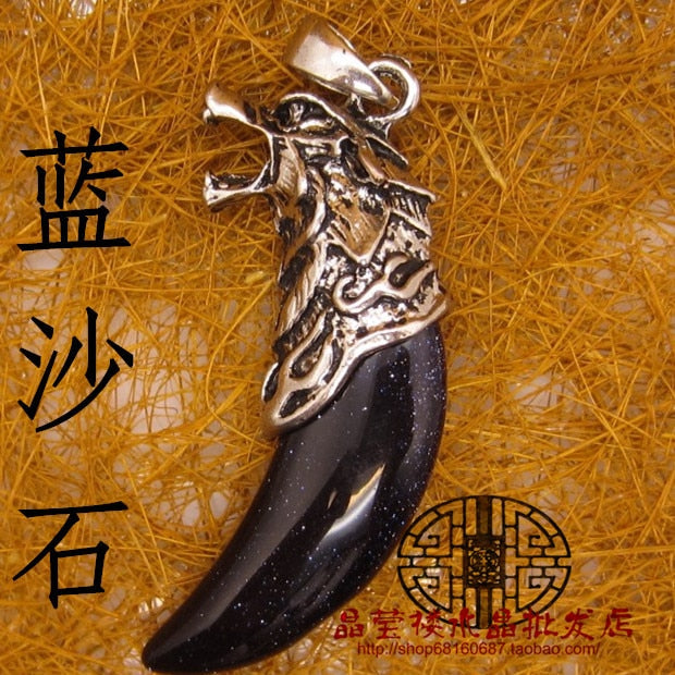 Wolf Tooth Shape Crystal Moonstone Sand Stone Turquoise Aventurine Malachite Amethysts Onyx Pendant Gem Tiger Eye Stone Necklace - Charlie Dolly