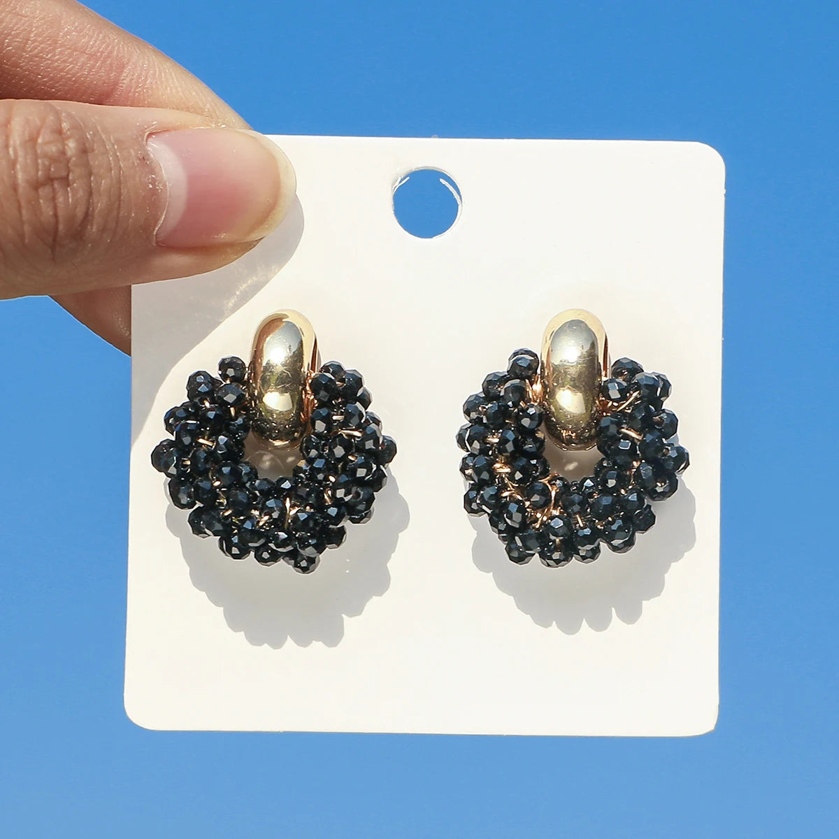 Boho Elegant Crystal Beads Drop Earrings for Women Luxury Geometric Dangle Summer Beach Party Jewelry