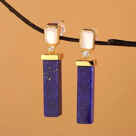 GEEZENCA 925 Silver Gold Plated Lapis Lazuli Bar Charm Dangle Drop Earrings Women CZ Geometric Oblong Simple Trendy Earring Gift - Charlie Dolly