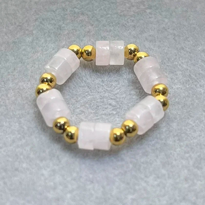 Boho 2*4mm Natural Stone Rings Women Handmade Jewelry Friendship Gifts Agate Tigereye Opal Statement Ring Stainless Steel Beads