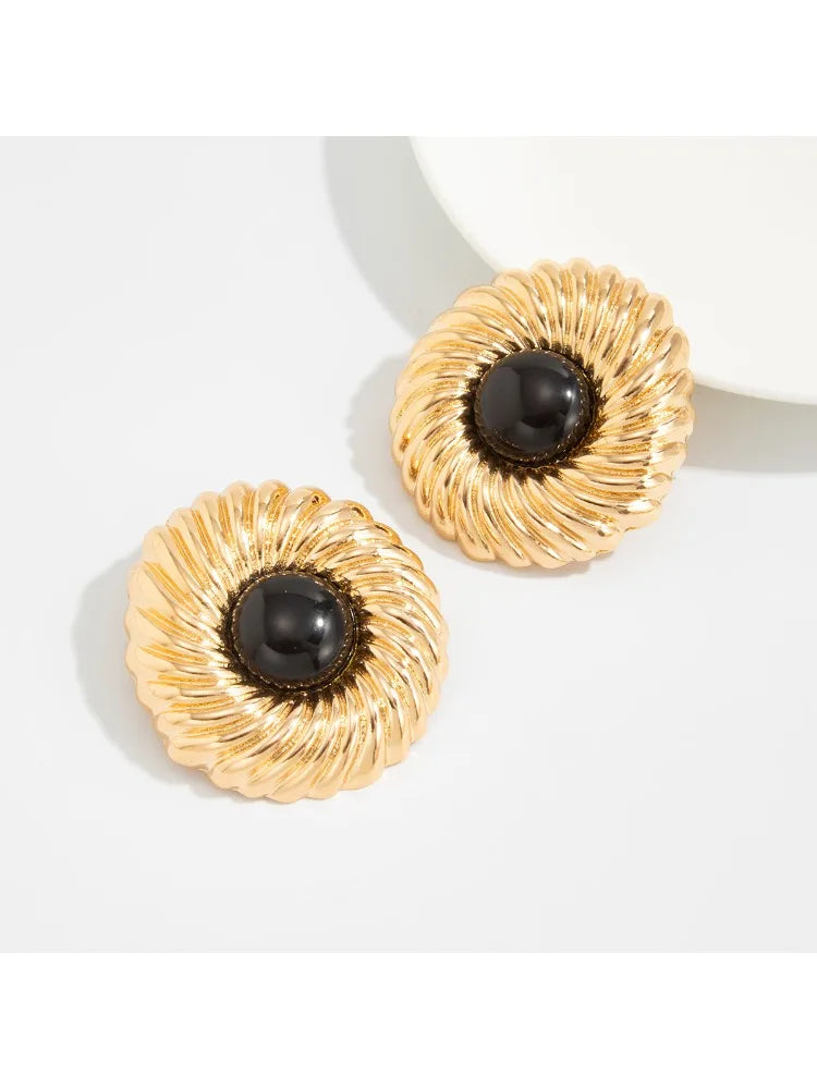 New Trendy Geometric Big Spiral Stud Earrings Women Boho Inlaid Resin Acrylic Beads Earrings Vacation Jewelry Accessories