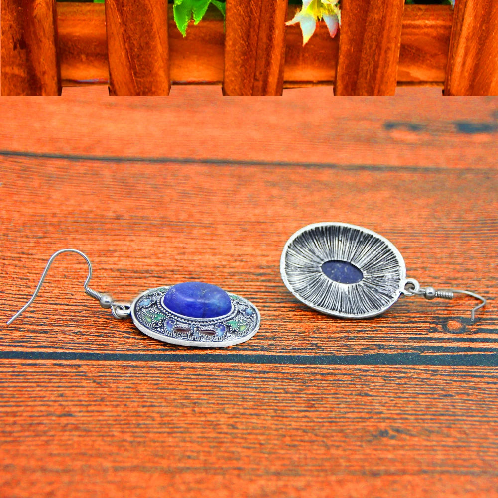 Vintage Oval Lapis Lazuli Jewelry Sets Natural Tiger Eey Unakite Quartz Necklace Earrings Bohemia Fashion Jewelry TS456