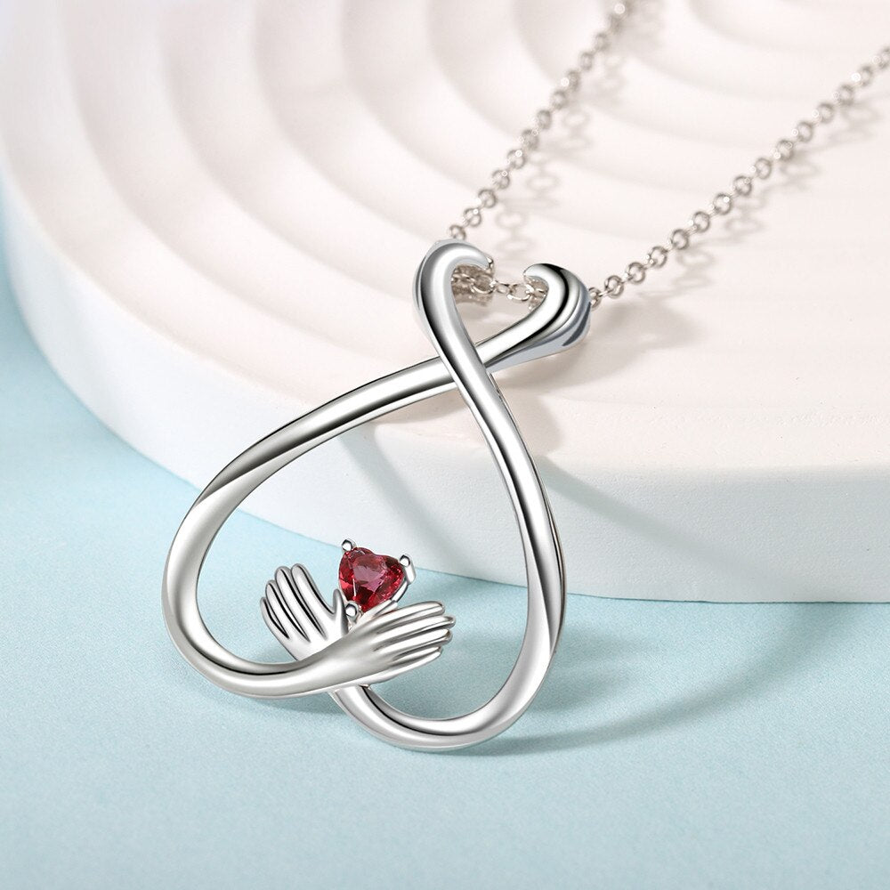 Slovecabin Silver 925 Ring Holder Necklace Birthstone Hug Pendant Adjustable Link Chain Collar Women Fine Jewelry Making - Charlie Dolly