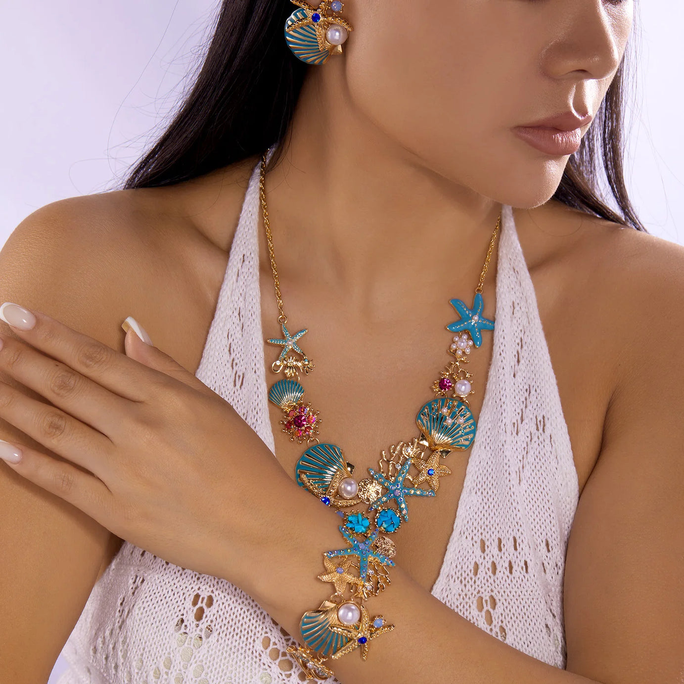 Exaggerated Coral, Starfish and Scallop Ocean Necklace, Bracelet or Earring
