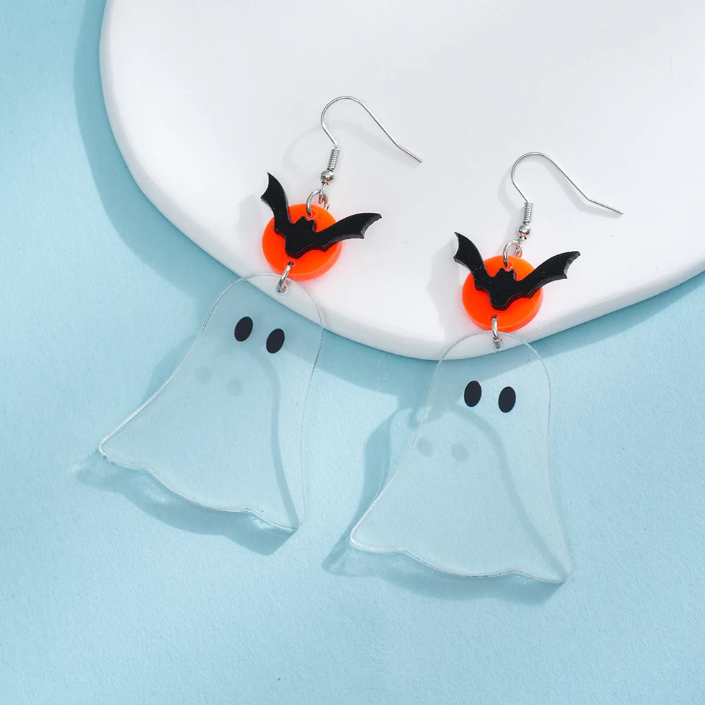Acrylic Black Bat Dangle Earrings - Spooky Halloween Costume Accessory - Creative Gift Idea for Night-themed Parties - One Pair - Charlie Dolly