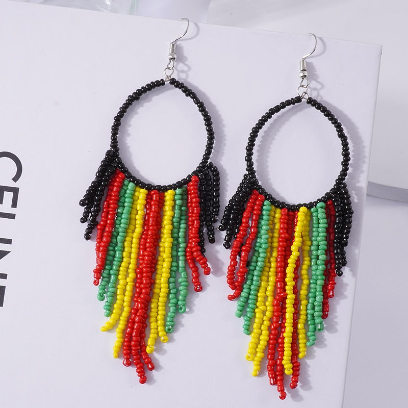 Kymyad Bohemian Earrings 2023 Beads Long Earrings Ethnic Style Drop Earings Fashion Jewelry Bijoux Femme Statement Earrings - Charlie Dolly