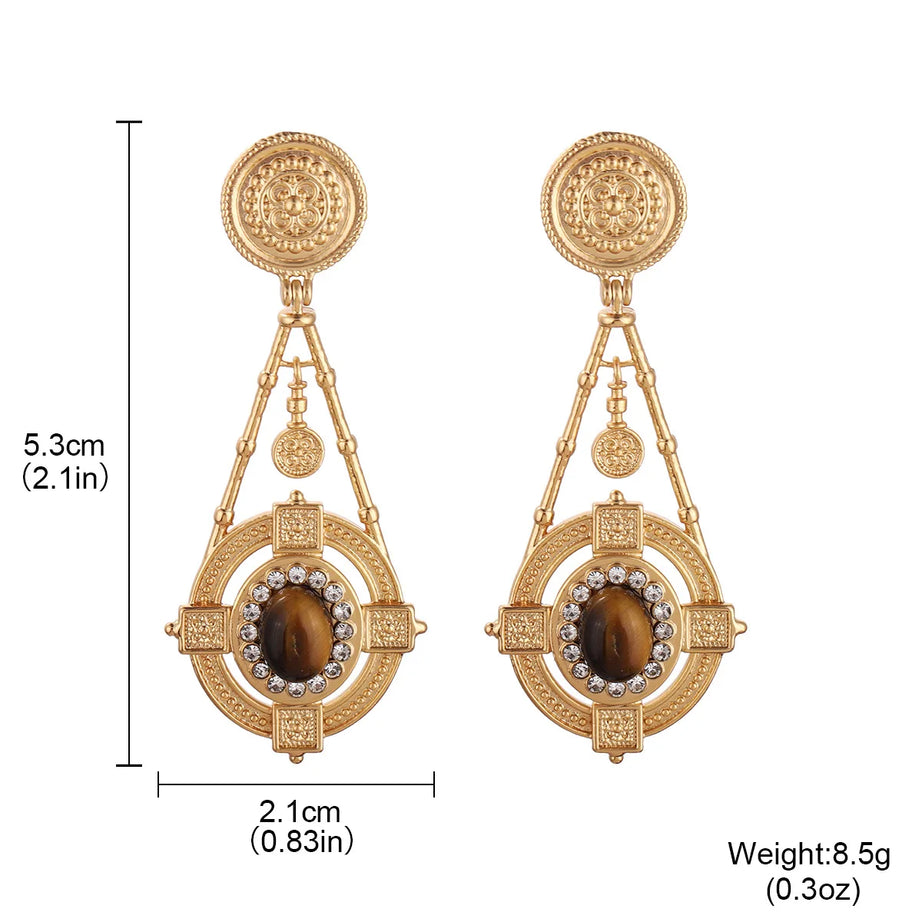 Vintage 18K Gold Plated Drop Earrings with Lapis lazuli Stone & Rhinestones - Elegant Geometric Women's Jewelry Daily Ear Charm - Charlie Dolly