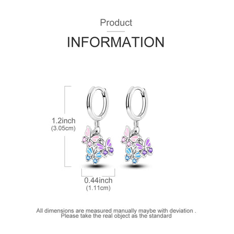 Sterling Silver Clover Butterfly Hoop Earrings Jewelry