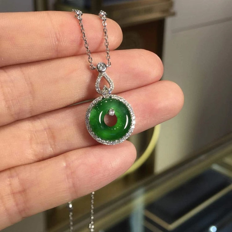 Natural Hetian Chrysoprase Pendant Inlaid Crystal Vintage Chinese Style Necklace High Sense Wedding Dinner Jewelry Gift - Charlie Dolly