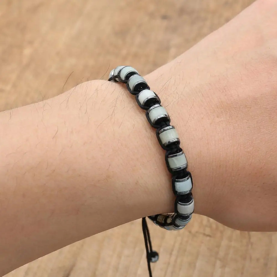 3*6mm Natural Amazonite Stone Hematite Beads Braided Bracelet Handmade Woven Boho Yoga Charm Bracelet Couple Men Jewelry - Charlie Dolly