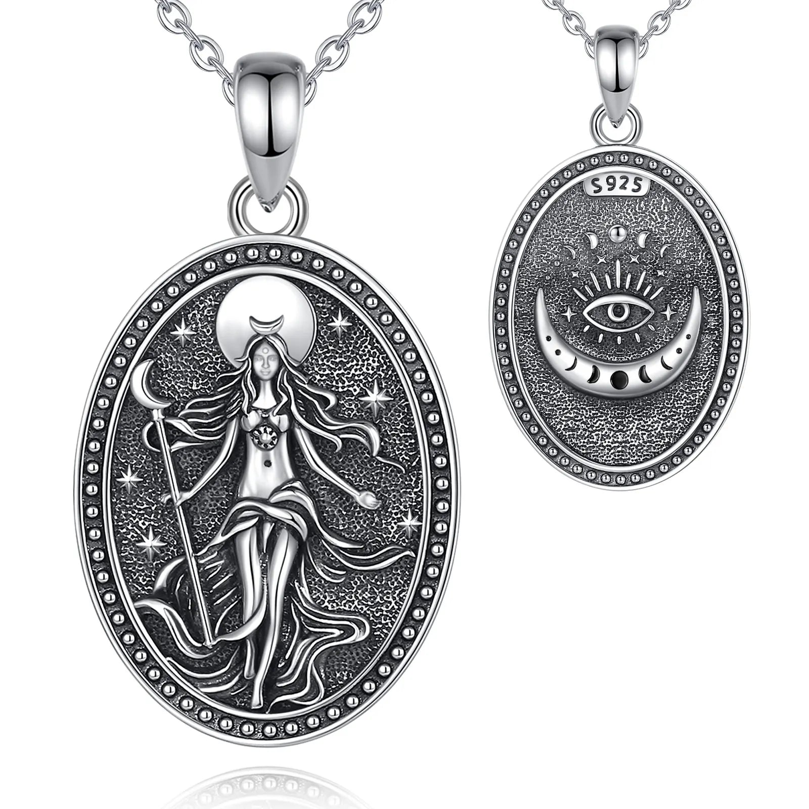 Eudora 925 Sterling Silver NYX Moon Goddess Necklace Wicca Pagan Amulet Pendant Hellenic Jewelry Fine Gift for Women Men