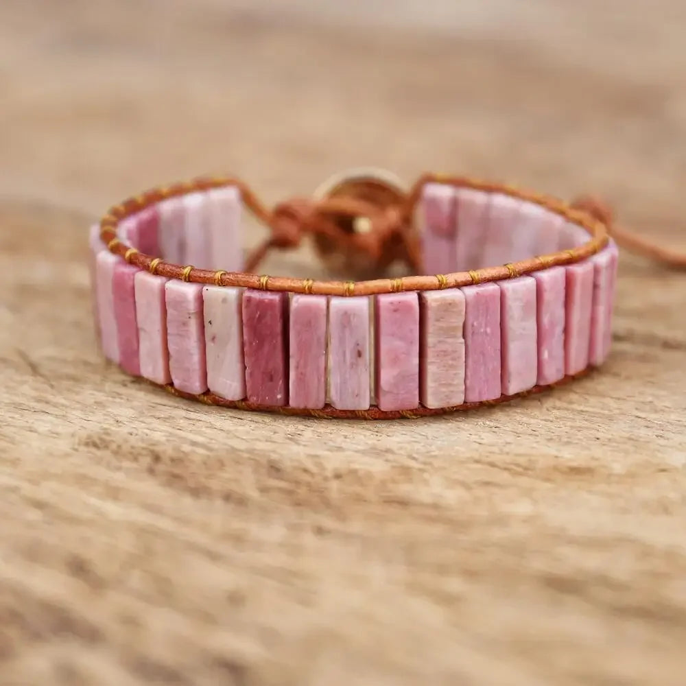 Women Men Boho Leather Wrap Bracelet & Bangle Natural Amazonite Stone Beaded Bohemia Charm Bracelet Handmade Jewelry Gift