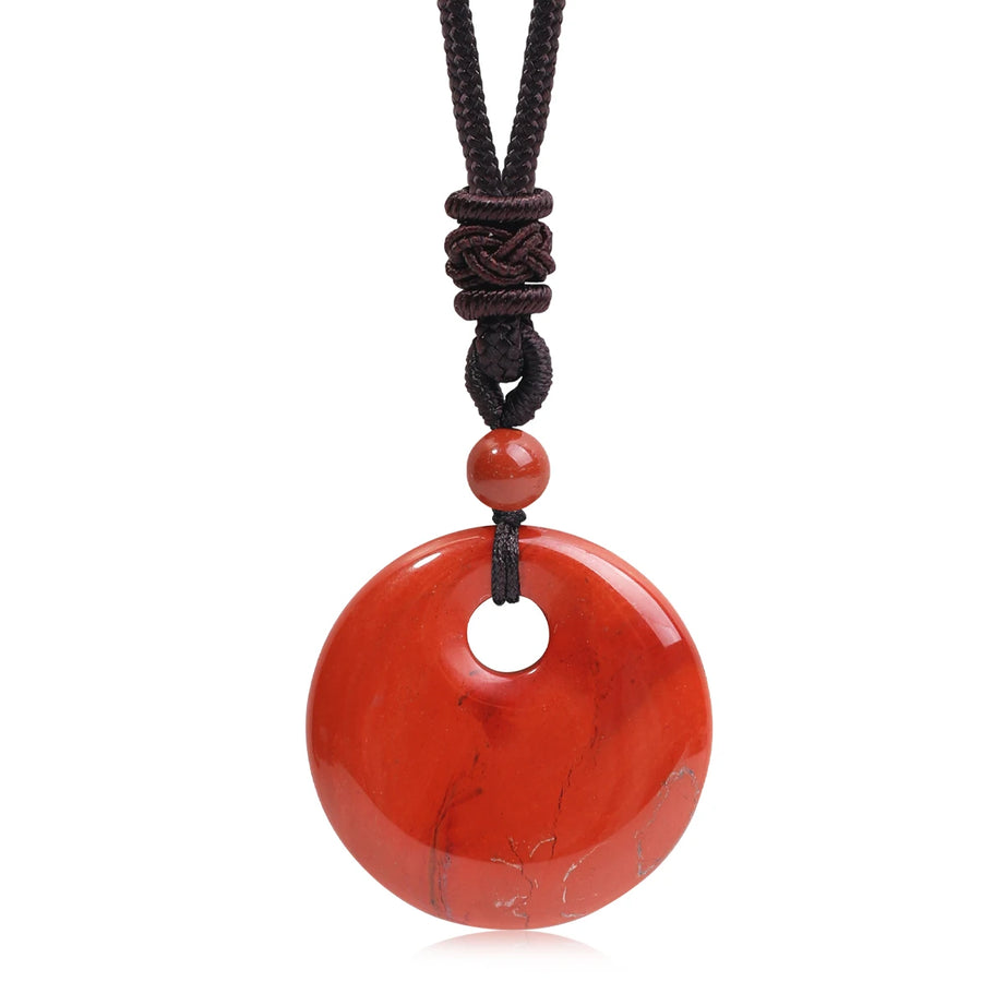 Natural Gemstone Chinese Peace Knot Pendant Necklace, Sacred Blessing Amulet