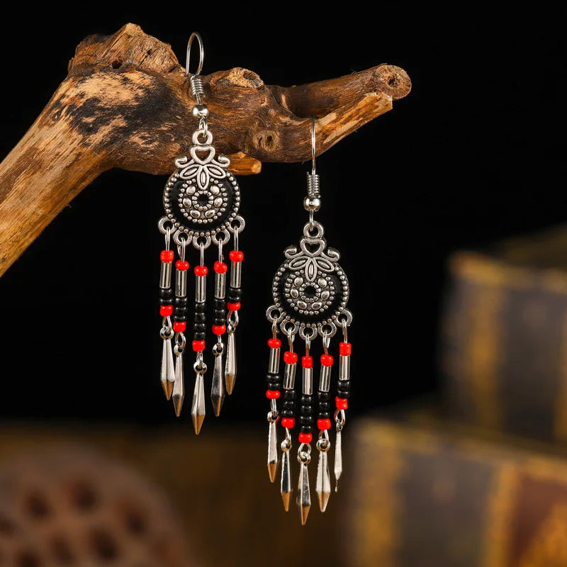 Bohemian Cute Drop Dangle Earrings For Women Geometric Enamel Handmade Beads Tassel Vintage Boho Earrings Jewelry Pendientes