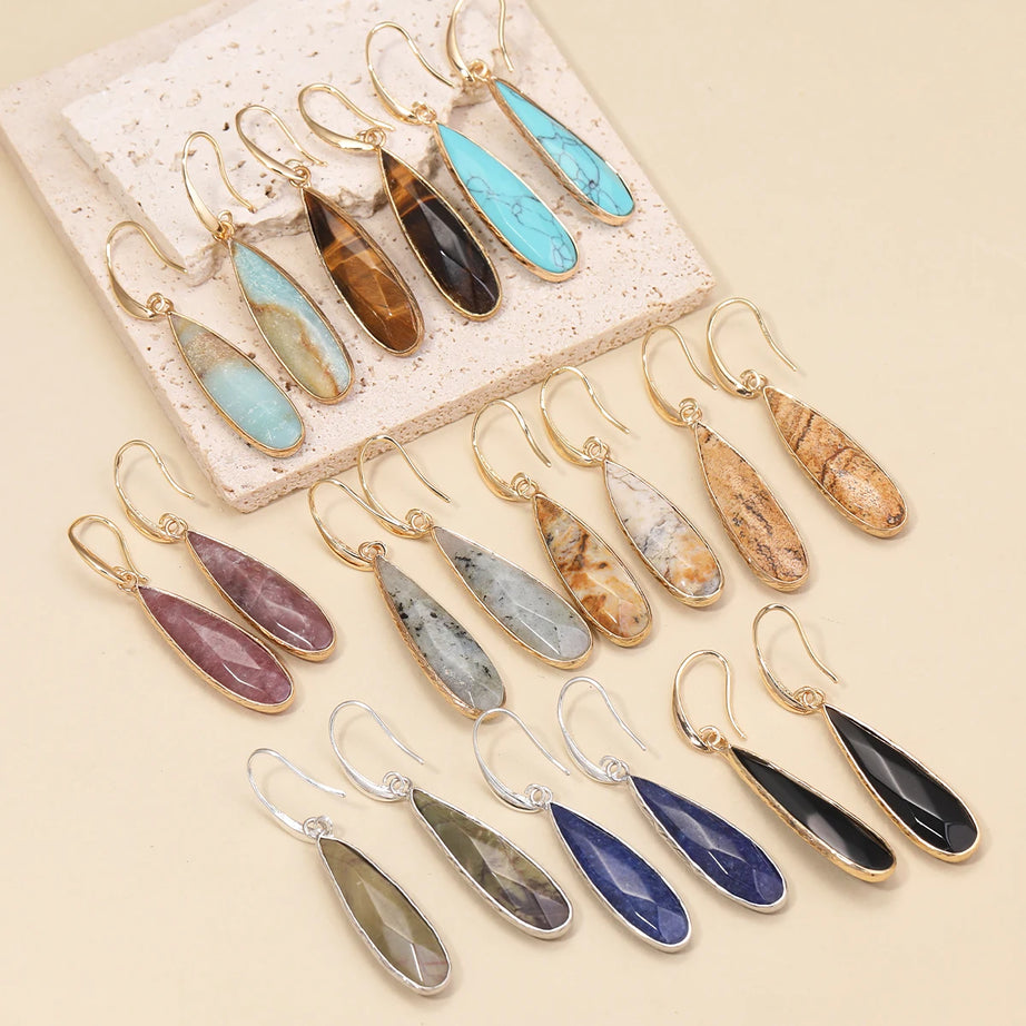 Rose Quartz Clear Quartz Teardrop Healing Earrings Jewelry