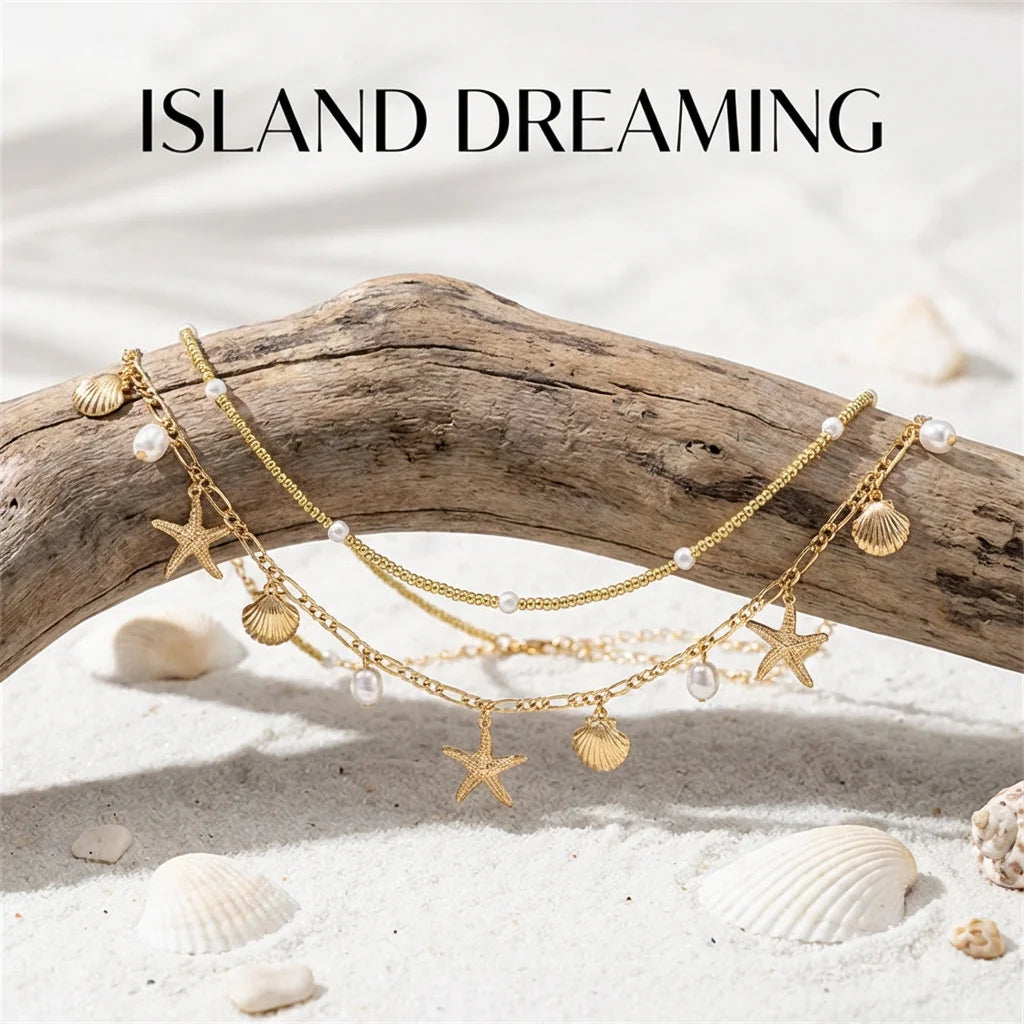 Boho Sexy Fashion Layered Tassel Starfish Shell Waist Belly Chain For Women Summer Beach Rice Beads Body Chain Charm Jewelry