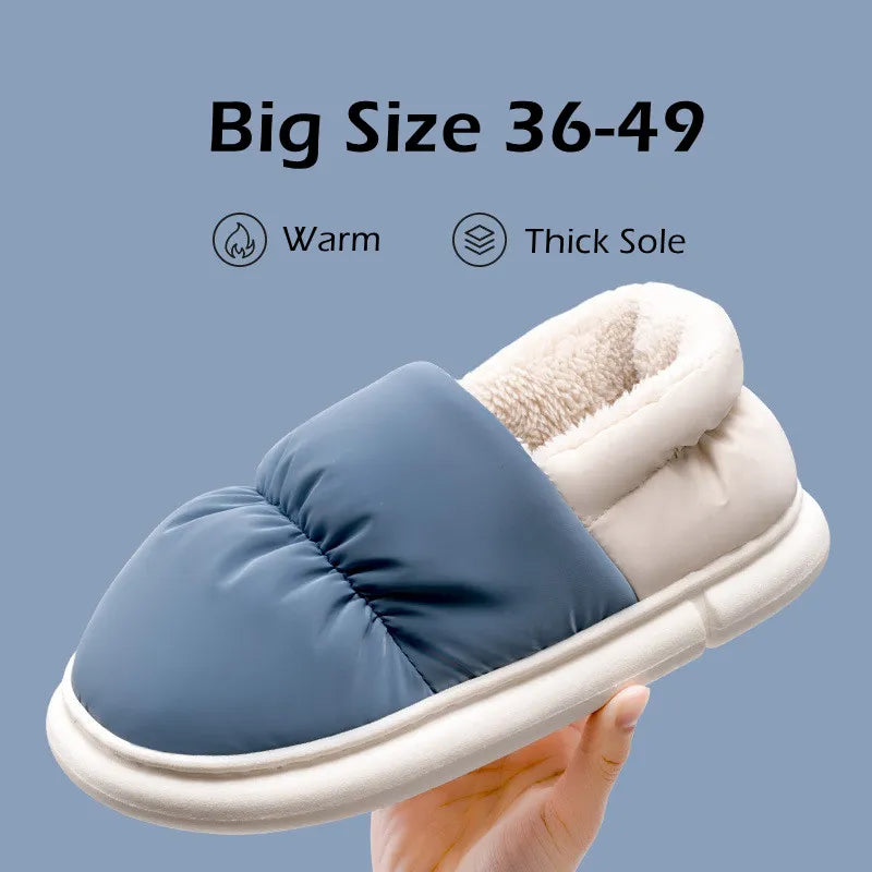 Big Size 48 49 Winter Warm Slippers Men Down Waterproof Soft Bottom Home Shoes Plush Women Indoor House Couples Anti Slip Slides - Charlie Dolly