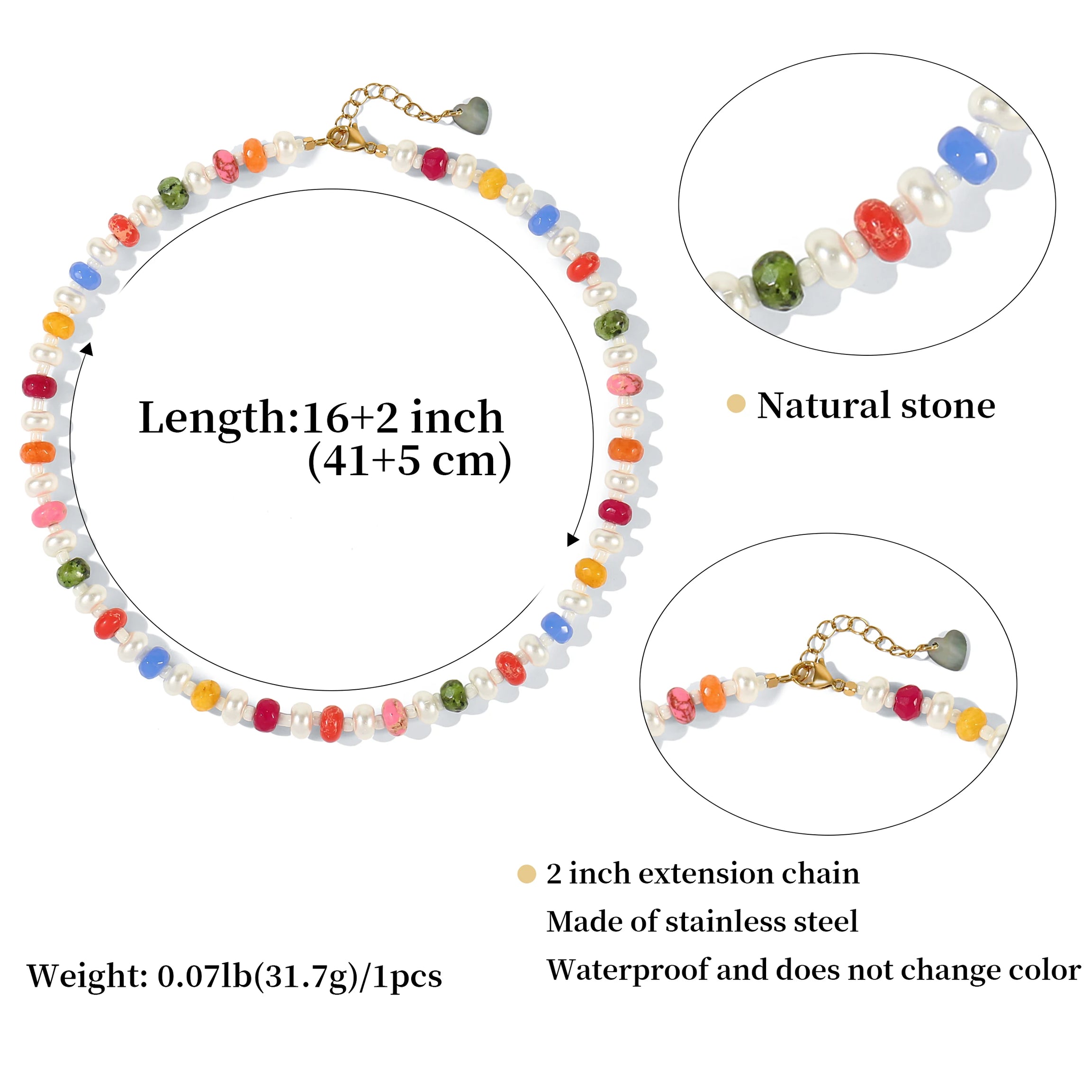 Rainbow Gemstone Beaded Choker Necklace