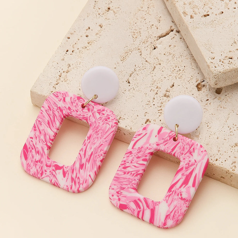 Matte Polymer Clay Geometric Statement Earrings Jewelry