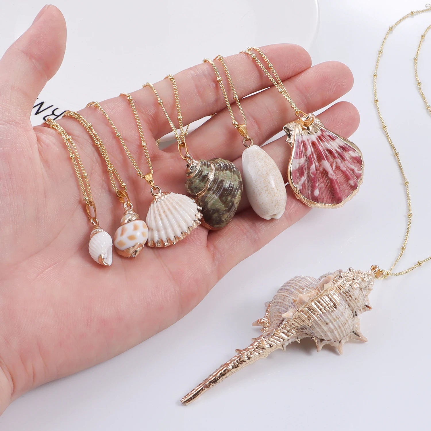 Summer Beach Necklace - Natural Conch Shell Pendant Gold Plated Rim Boho Sea Jewelry for Women Personalized Niche Necklace