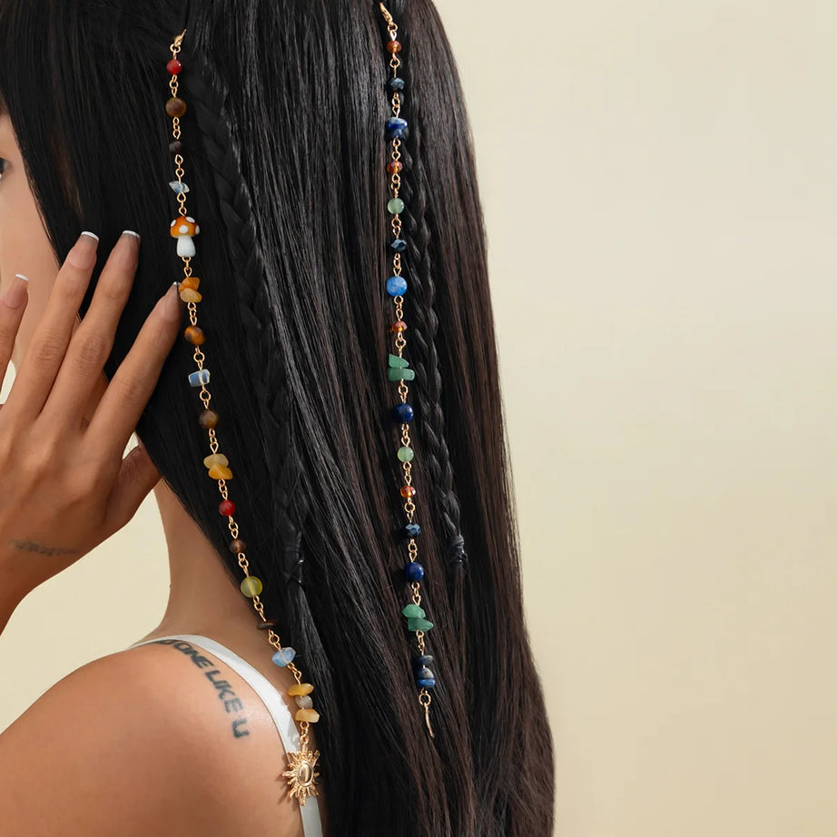 Boho Hair Chain Seashell & Drusy Fringe Hair Jewelry Natural Stone Braid Accent Beach Festival Hair Accessories - Charlie Dolly
